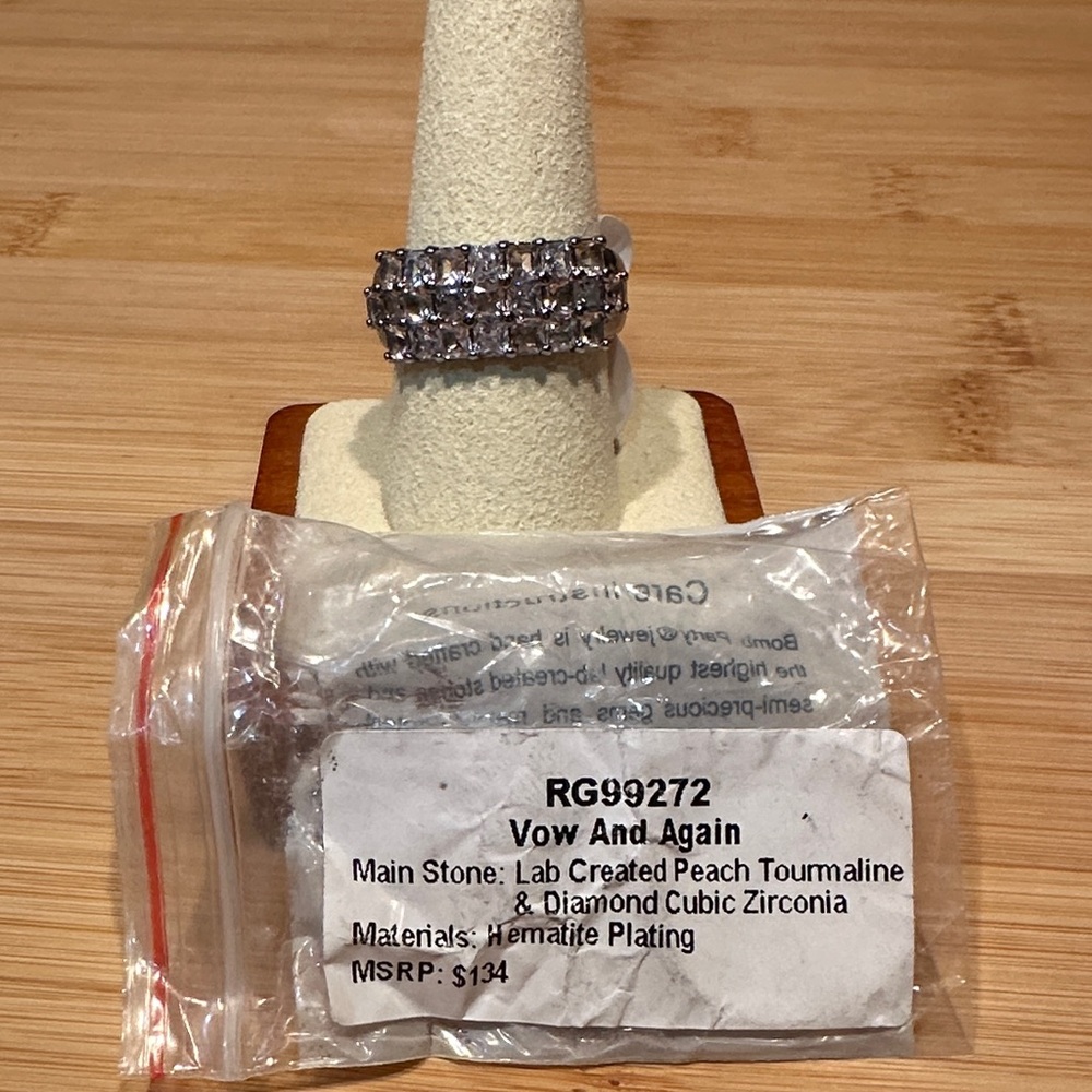 Vow And Again Bomb party Silver Ring with Peach Tourmaline -size 10. Thank you